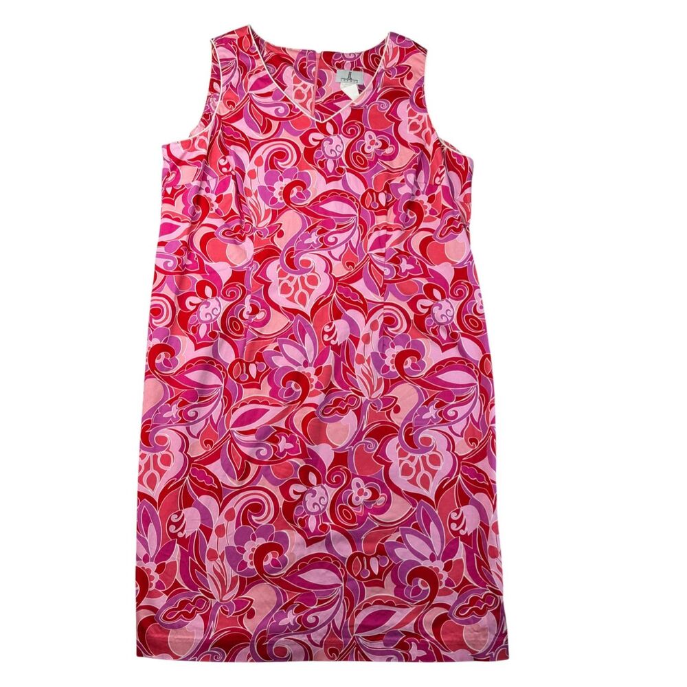 JL Studio Dress Womens 20W Pink Red Floral V-Neck Sleeveless Paisley Midi Summer